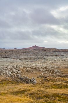 Highlands of Iceland grass land transitioning towards sparse volcanic and rocky landscape