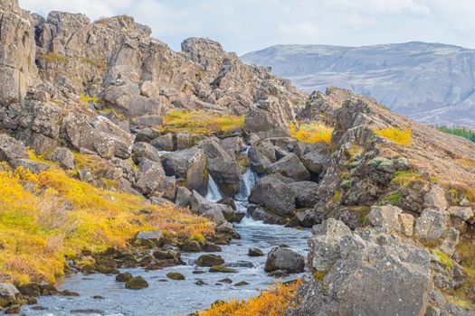 Thingvellir National Park in Iceland Drekkingarhylur during sunny day