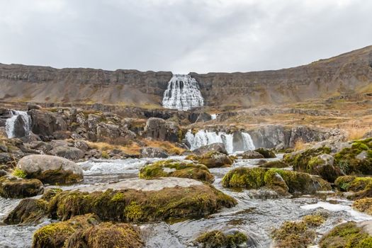 West fjords of Iceland Göngummanafoss waterfall Dynjandi river bed