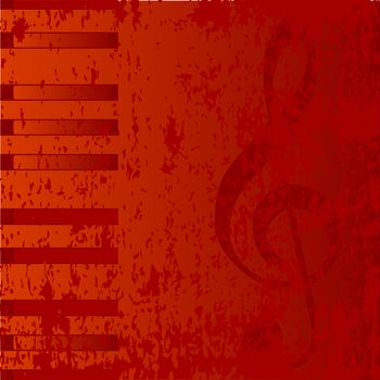 A red musical themed background with piano keys