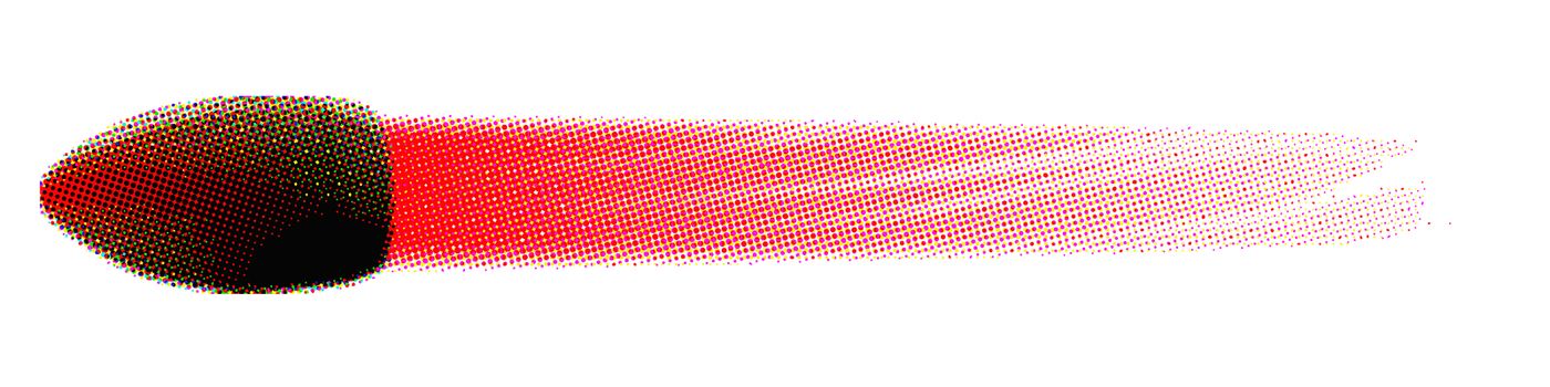 A halftone bullet speeding towards its target isolated over white.
