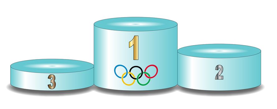 A winners podium for the olympic games over a white background