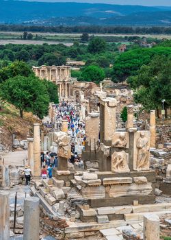 Ephesus, Turkey – 07.17.2019. Marble road Ruins of antique Ephesus city on a sunny summer day