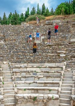 Ephesus, Turkey – 07.17.2019. Ruins of The Fountain of Pollio in antique Ephesus city, Turkey, on a sunny summer day