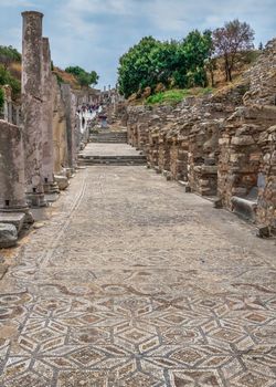 Ephesus, Turkey – 07.17.2019. Mosaic of the antique Ephesus city on a sunny summer day