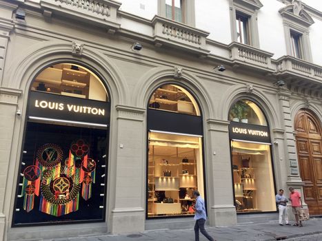 Florence, Italy - August 24, 2019: Facade of Louis Vuitton store in the center of Florence. 