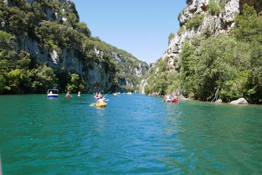 boat ride on esparron lake, France. Beautiful region of the Gorges du Verdon