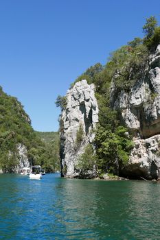 boat ride on esparron lake, France. Beautiful region of the Gorges du Verdon