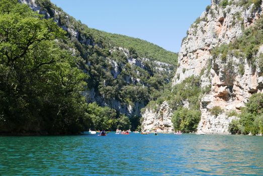 boat ride on esparron lake, France. Beautiful region of the Gorges du Verdon