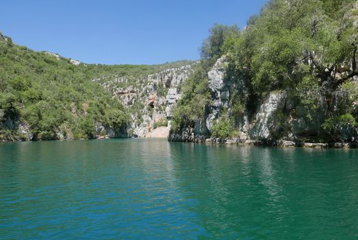 boat ride on esparron lake, France. Beautiful region of the Gorges du Verdon