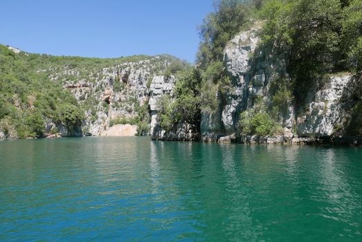 boat ride on esparron lake, France. Beautiful region of the Gorges du Verdon