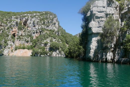 boat ride on esparron lake, France. Beautiful region of the Gorges du Verdon