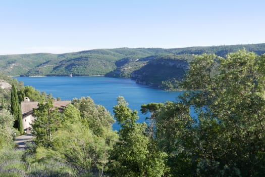 boat ride on esparron lake, France. Beautiful region of the Gorges du Verdon