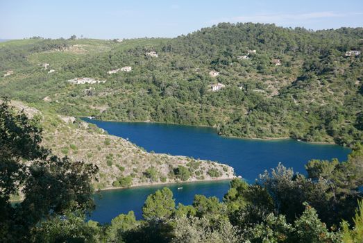 boat ride on esparron lake, France. Beautiful region of the Gorges du Verdon