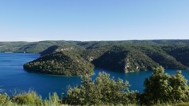 boat ride on esparron lake, France. Beautiful region of the Gorges du Verdon
