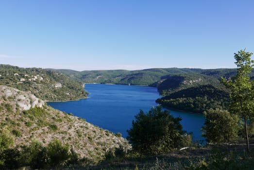 boat ride on esparron lake, France. Beautiful region of the Gorges du Verdon