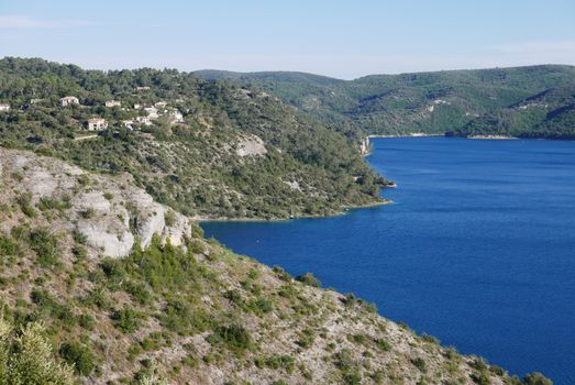 boat ride on esparron lake, France. Beautiful region of the Gorges du Verdon