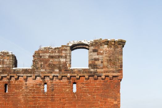 The castle, pictured on a winter's morning, is situated in a public park in Penrith, Cumbria, northern England.  It was built in the 14th century as a defence from Scottish invaders.