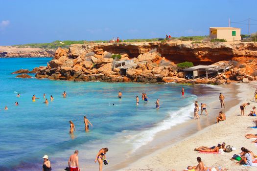 Cala Saona that is one of the most beautiful beaches of Ibiza with its crystal clear water in spain