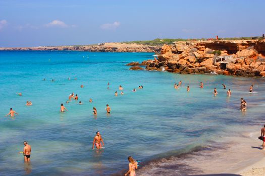 Cala Saona that is one of the most beautiful beaches of Ibiza with its crystal clear water in spain