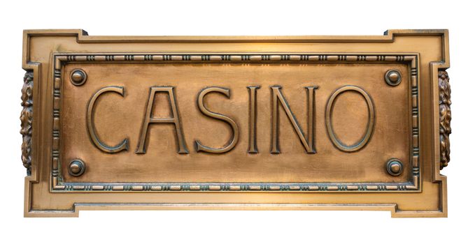Isolated Vintage Ornate Brass Sign For A High-End Casino