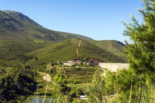 View of the Dam of Rapentosa in Attica, Greece.