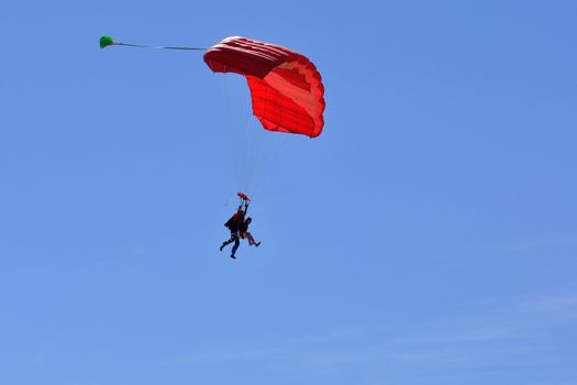 paragliding flight, France. pleasure of flying in a blue sky