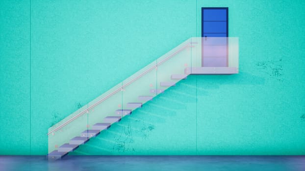 modern green color building with outdoor stairs, 3d rendering abstract background