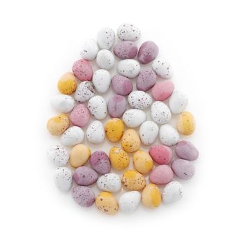 A pattern of miniature easter eggs in the shape of an egg