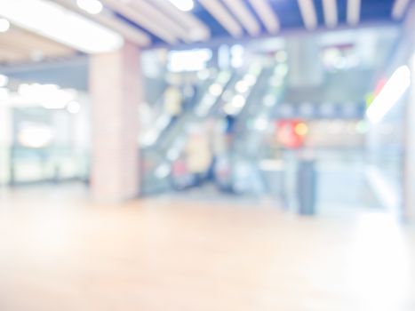 blurred escalator in shopping mall as background