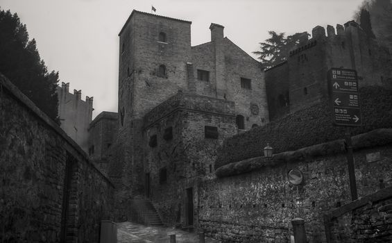 Monselice, Italy buildings in black and White Image
