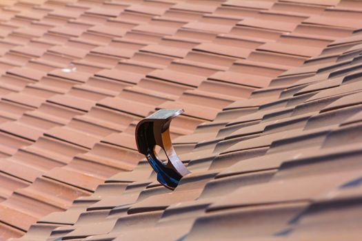 roofing work on a house on Lucerne Switzerland, Close up of roofing tiles