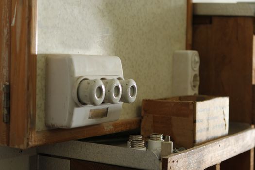 old fuse board in old dusty space, in dusty space