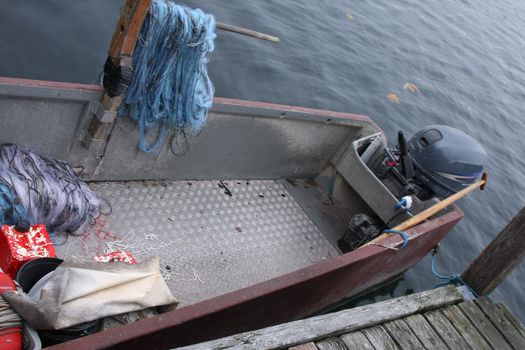 fish net in fishing boat on lake zug