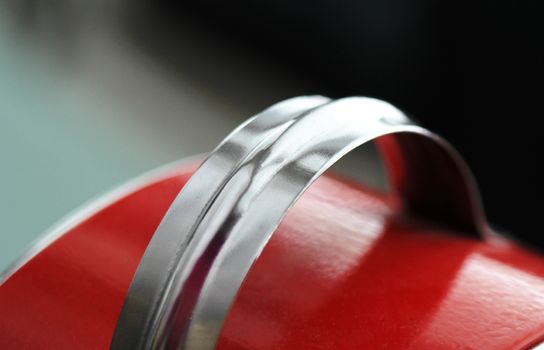metal handle on red van, Close up