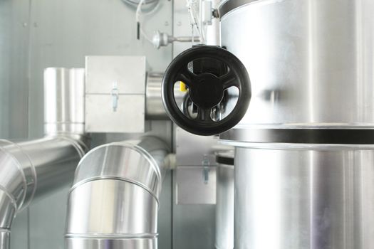 chrome pipes in heating and AC rooms in buildings of factories and hospital. With silver and black color