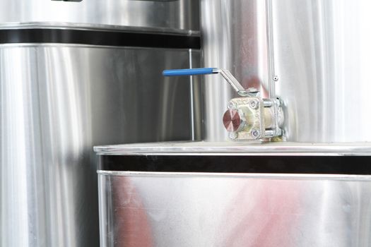 chrome pipes in heating and AC rooms in buildings of factories and hospital. With silver metal