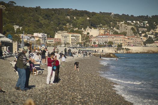 NICE, FRANCE 26 FEBRUARY 2020: Nice Beach and sea