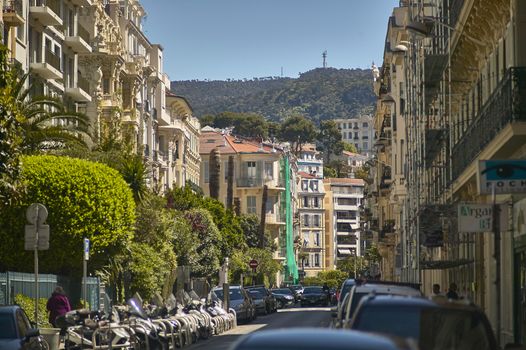 NICE, FRANCE 26 FEBRUARY 2020: Buildings on the streets of Nice in France