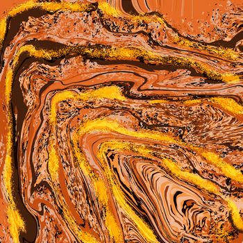 Lush Lava with gold agate stone trendy background. Marble effect painting. Mixed colour paints. For wallpaper, business cards, poster, flyer, banner, invitation, website, print. Vector Illustration.