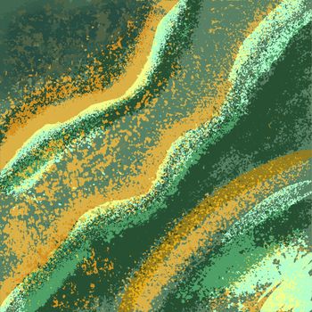 Malachite green gold agate stone trendy background. Marble effect painting. Mixed colour paints. For wallpaper, business cards, poster, flyer, banner, invitation, website, print. Vector Illustration.