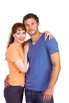 Couple looking at the camera on white background