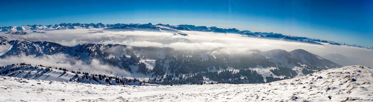 Fantastic snowshoe tour on the Hochgrat at the Nagelfluhkette in Allgau, Bavaria