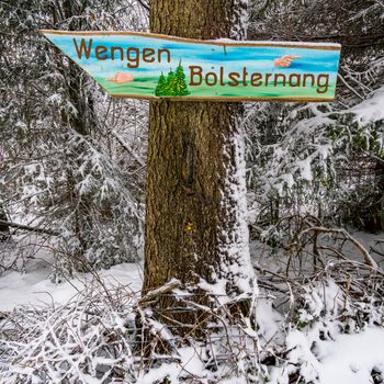 Snow shoe hike to the snow-covered Black Ridge near Isny in Allgau in winter