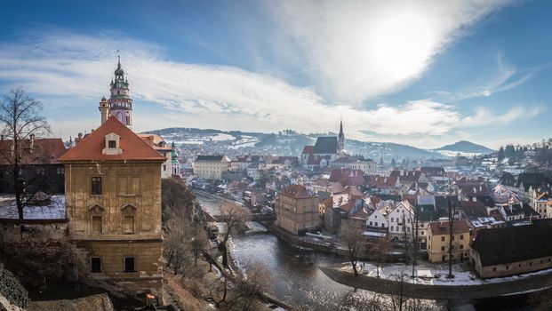 View of castle and houses in Cesky Krumlov, Czech republic