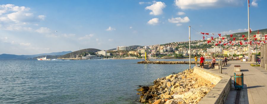 Kusadasi, Turkey – 07.18.2019.   Embankment of the resort town of Kusadasi in Turkey on a sunny summer day