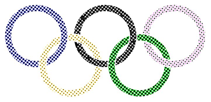 The olympic rings created from half tone style dots