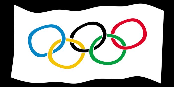 A flag in the style of one typical of the Olympic Games over a black background