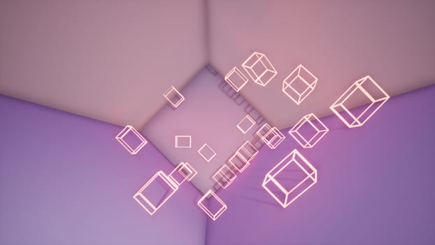 abstract pink background with neon squares, 3d rendering