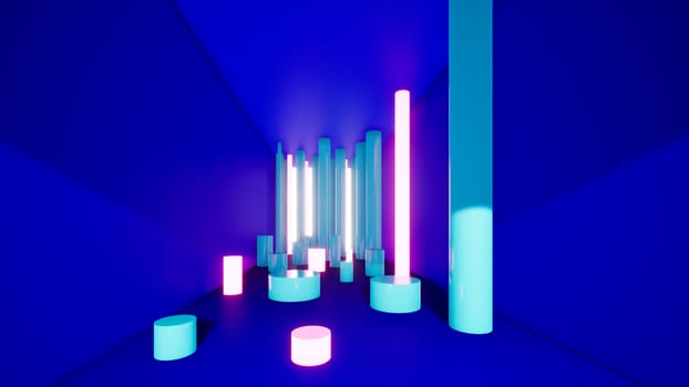 abstract purple background design with colorful neon pipes, 3d render